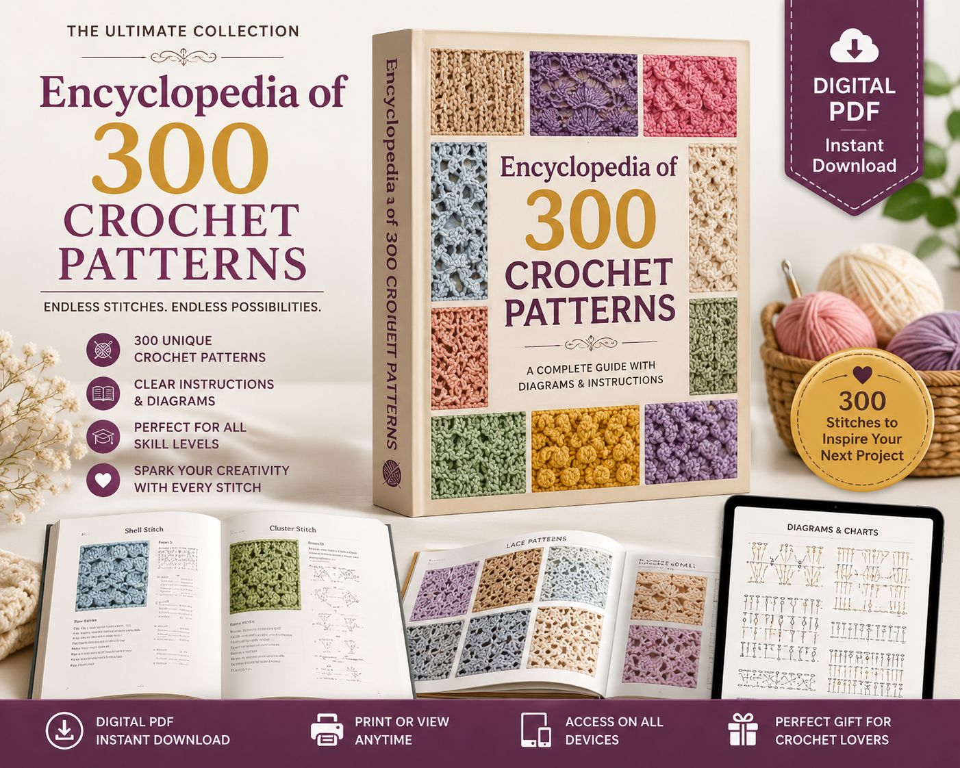 Encyclopedia of 300 Crochet Patterns – Digital PDF Download