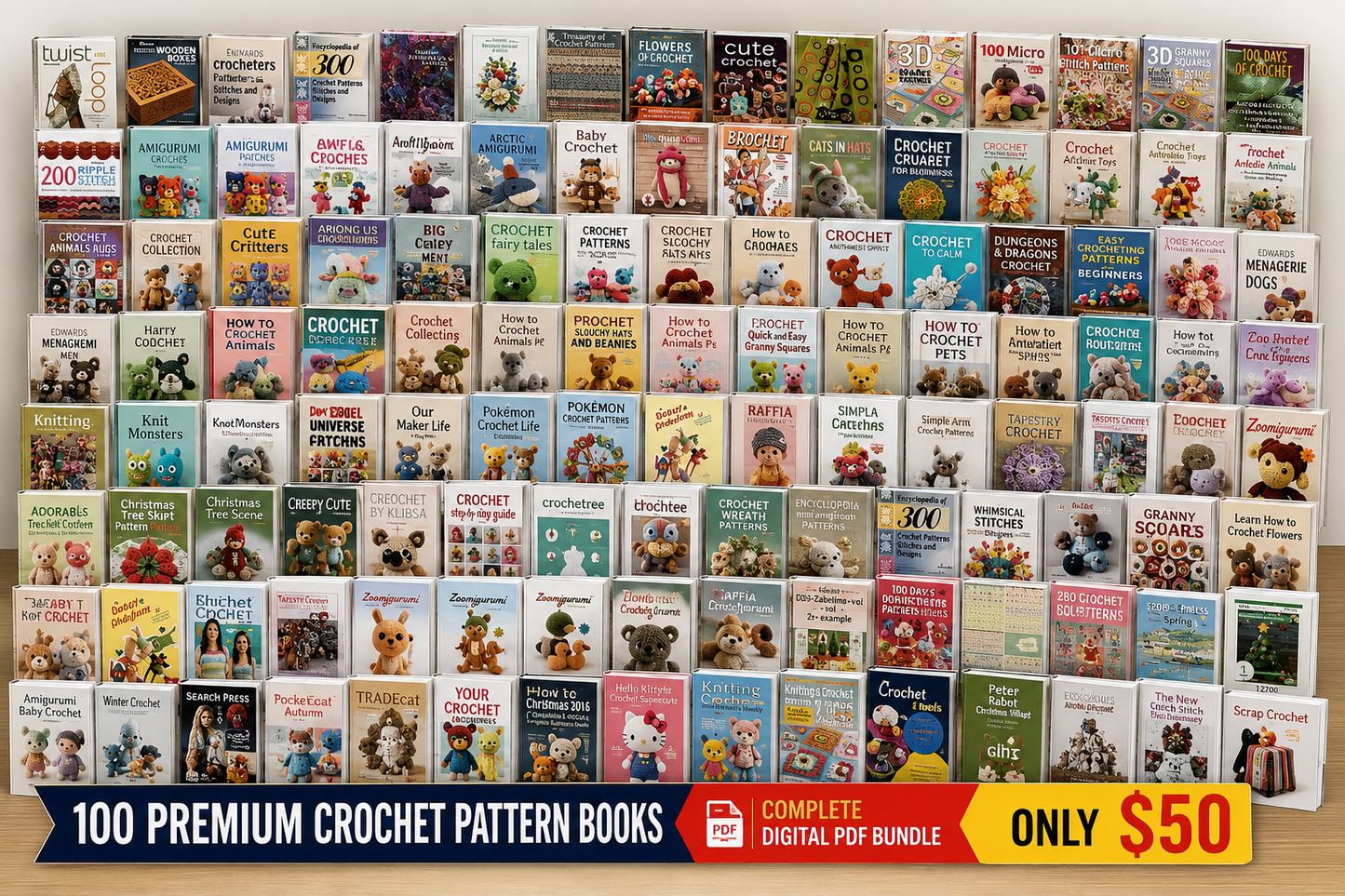 100 Crochet Pattern Books Bundle – Digital PDF Download | Instant Access