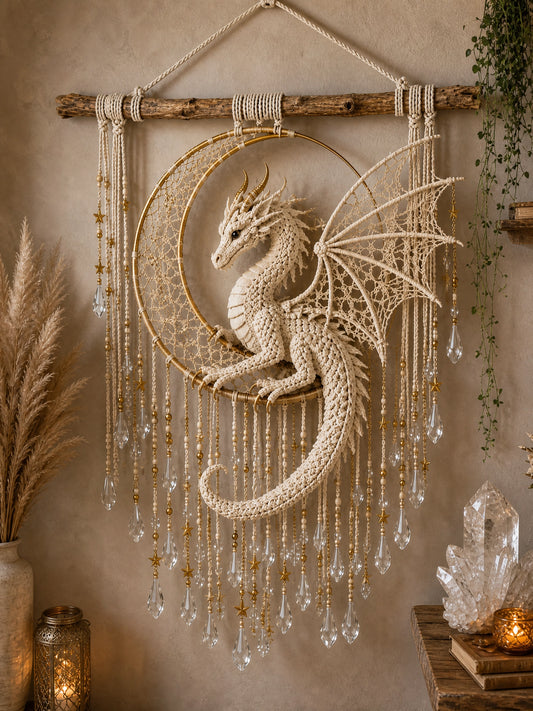 Dragon Dreamcatcher Crochet Pattern PDF | Fantasy Wall Art | Boho Dragon Decor | Instant Download