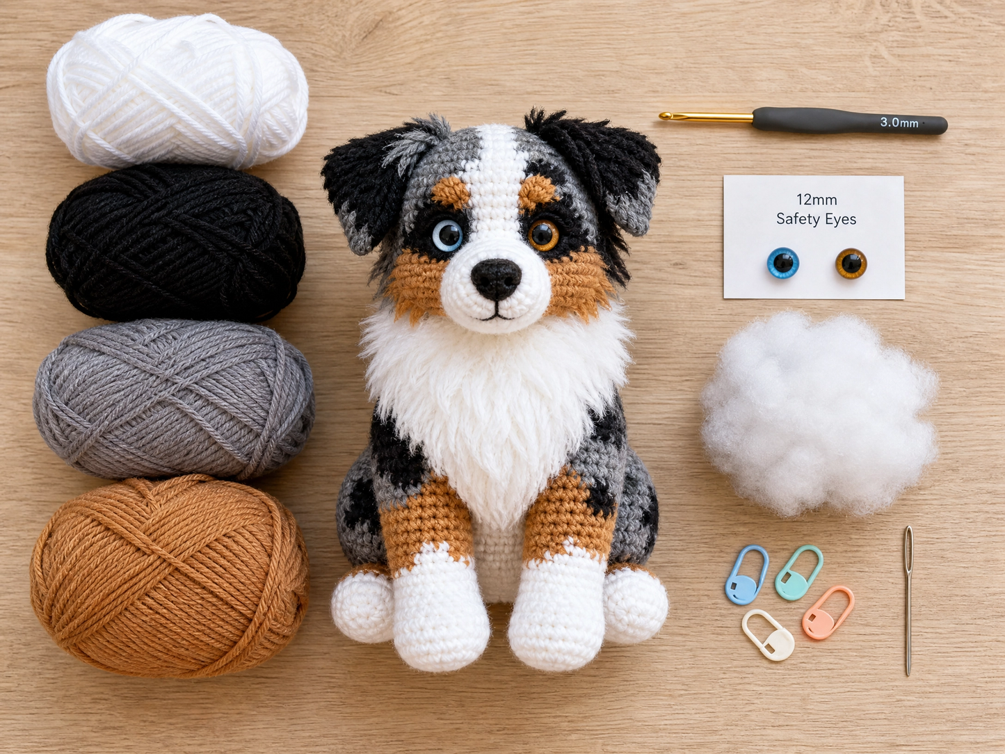 Australian Shepherd Crochet Pattern PDF – Realistic Amigurumi Dog Plush Toy, DIY Puppy, Instant Digital Download