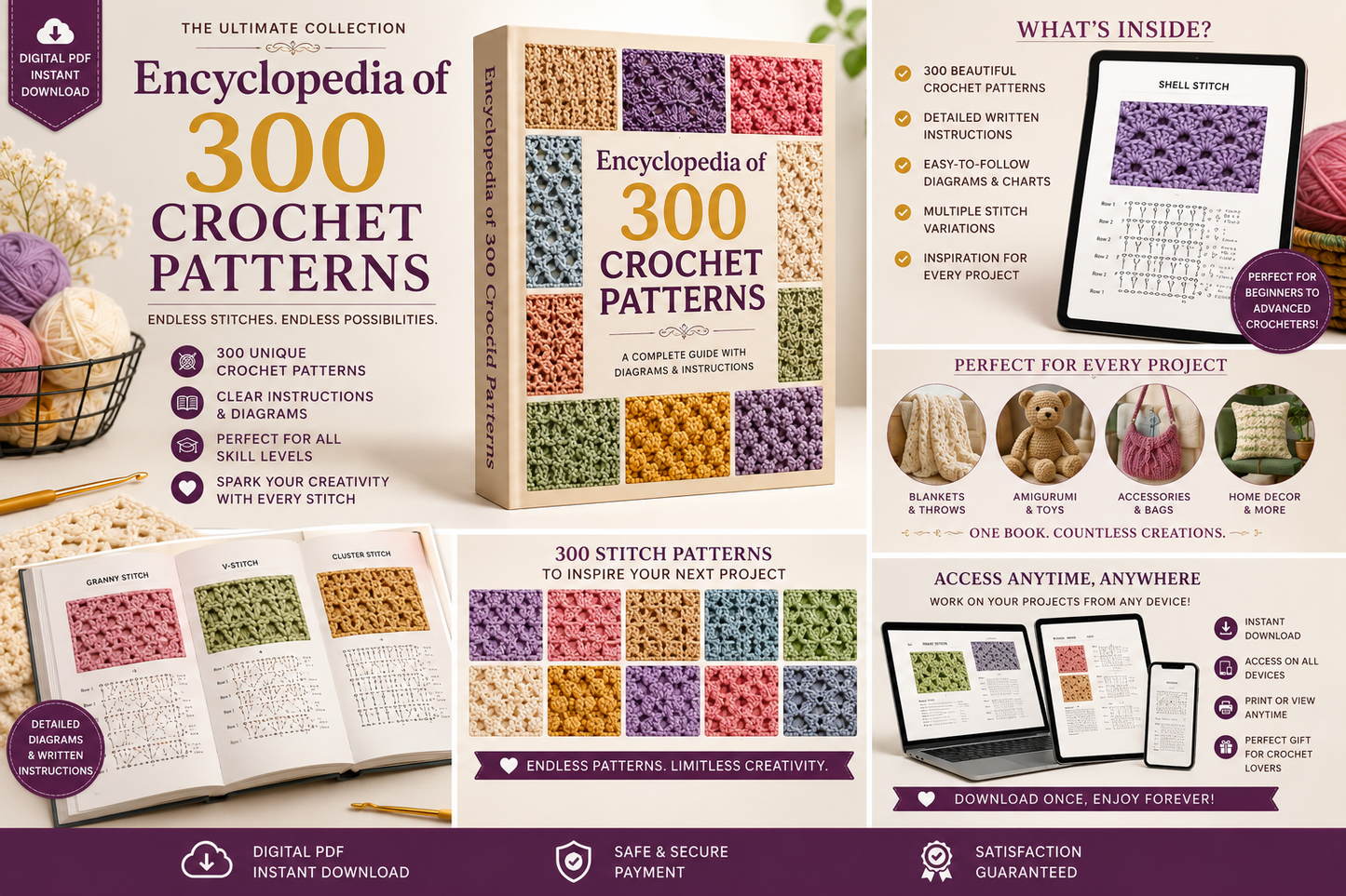 Encyclopedia of 300 Crochet Patterns – Digital PDF Download
