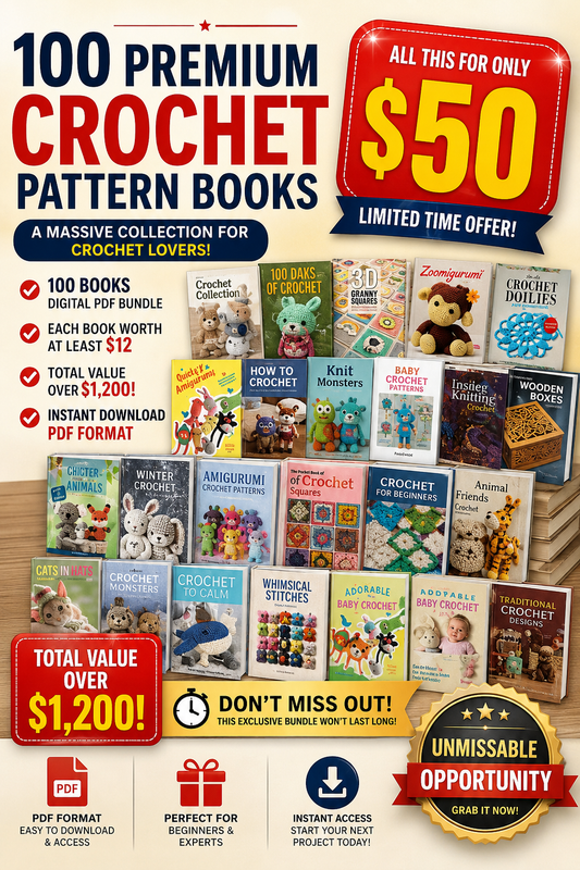 100 Crochet Pattern Books Bundle – Digital PDF Download | Instant Access