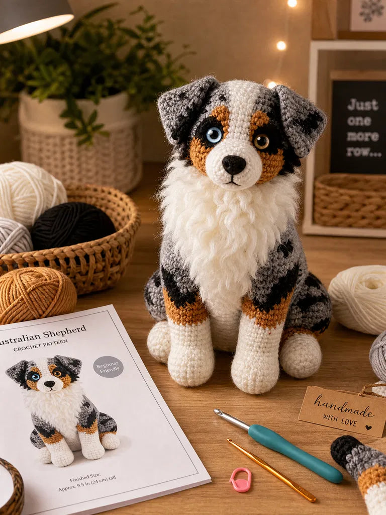 Australian Shepherd Crochet Pattern PDF – Realistic Amigurumi Dog Plush Toy, DIY Puppy, Instant Digital Download