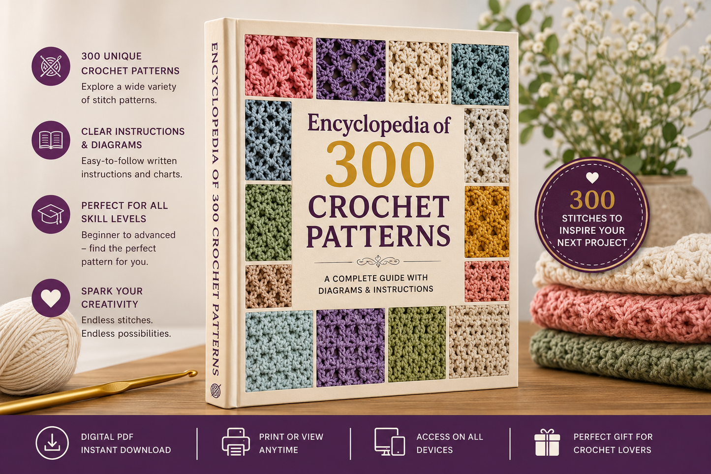 Encyclopedia of 300 Crochet Patterns – Digital PDF Download