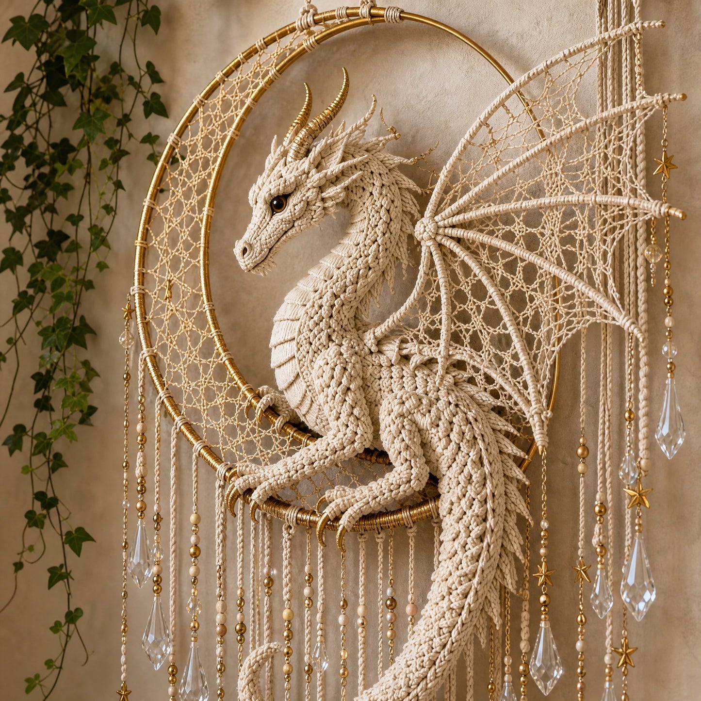 Dragon Dreamcatcher Crochet Pattern PDF | Fantasy Wall Art | Boho Dragon Decor | Instant Download