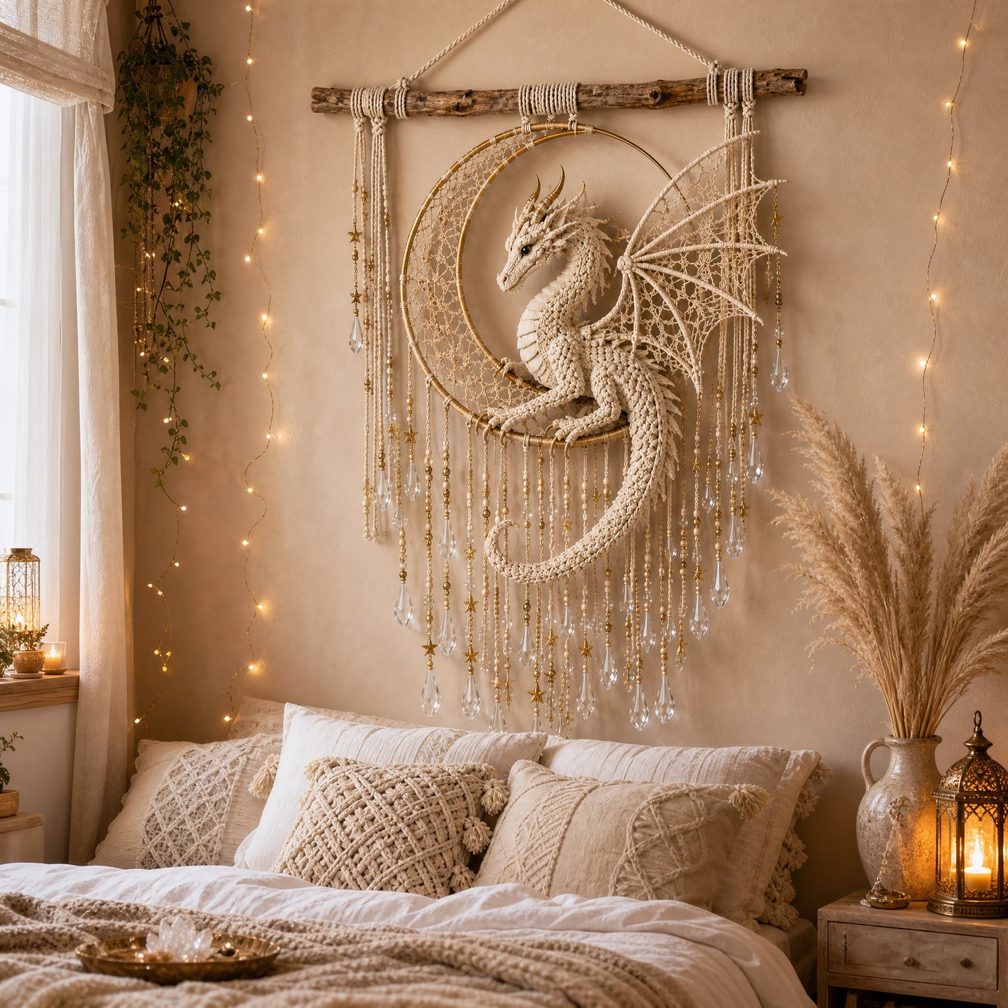 Dragon Dreamcatcher Crochet Pattern PDF | Fantasy Wall Art | Boho Dragon Decor | Instant Download