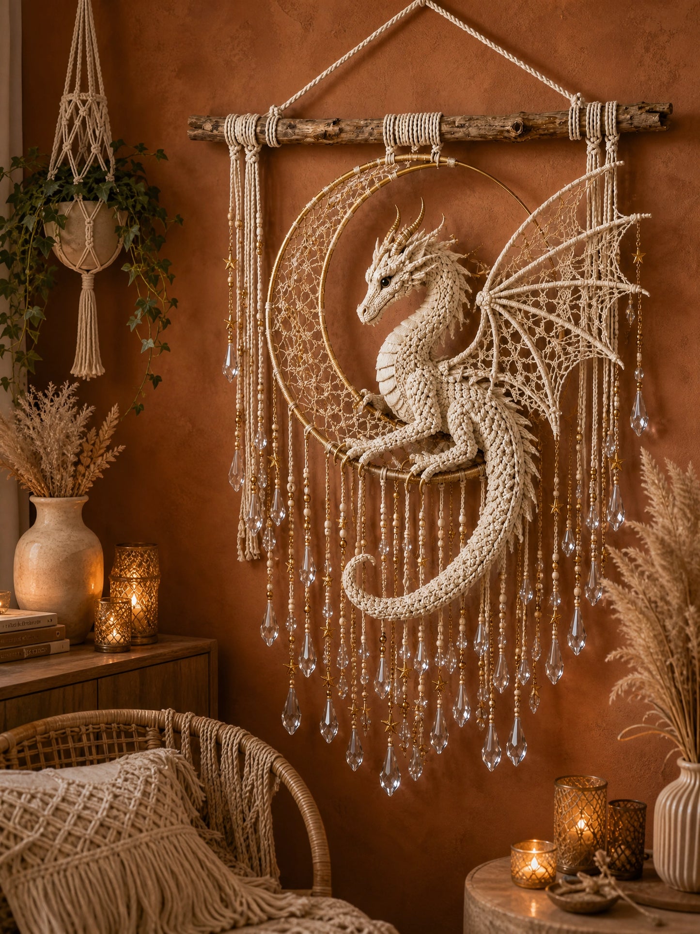 Dragon Dreamcatcher Crochet Pattern PDF | Fantasy Wall Art | Boho Dragon Decor | Instant Download