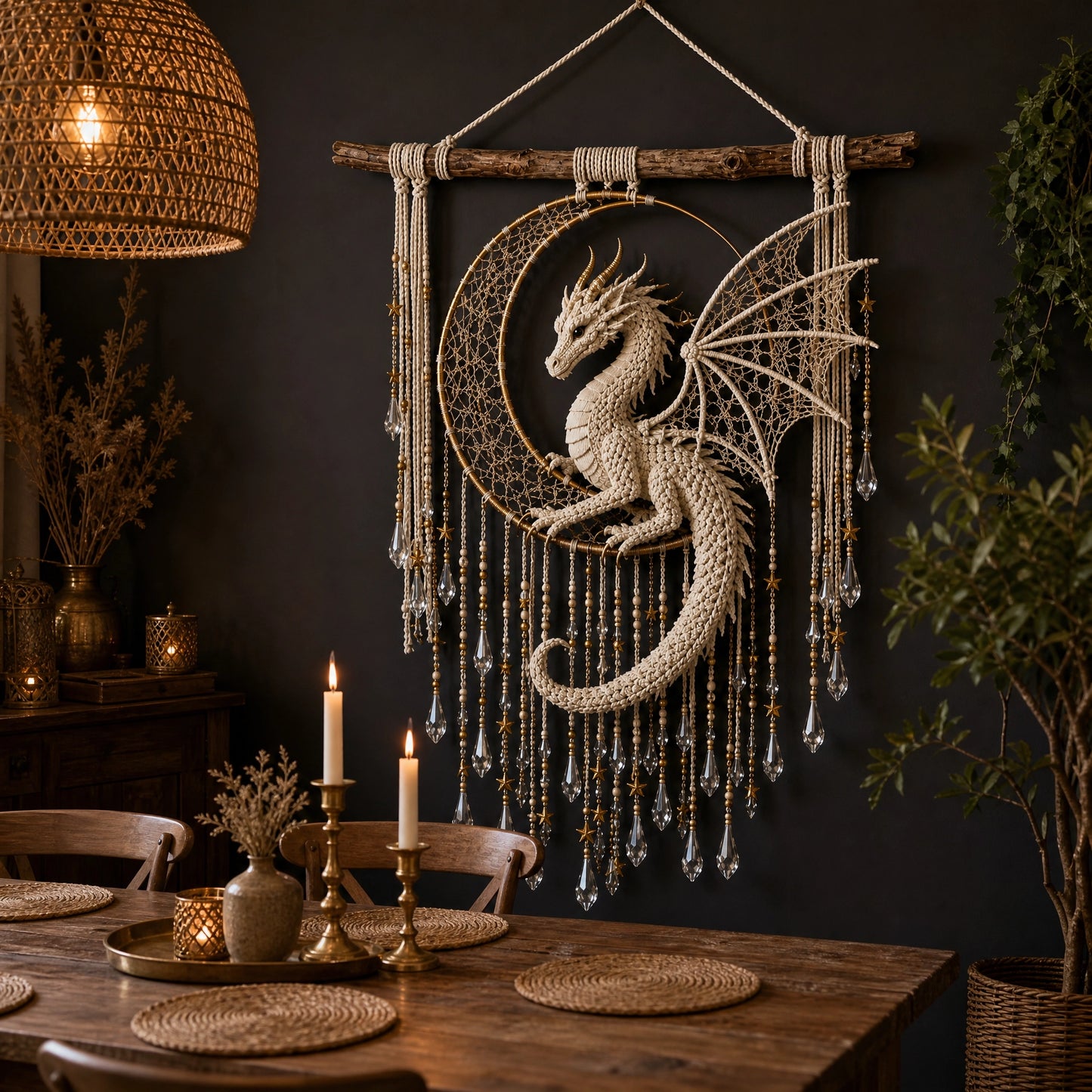Dragon Dreamcatcher Crochet Pattern PDF | Fantasy Wall Art | Boho Dragon Decor | Instant Download